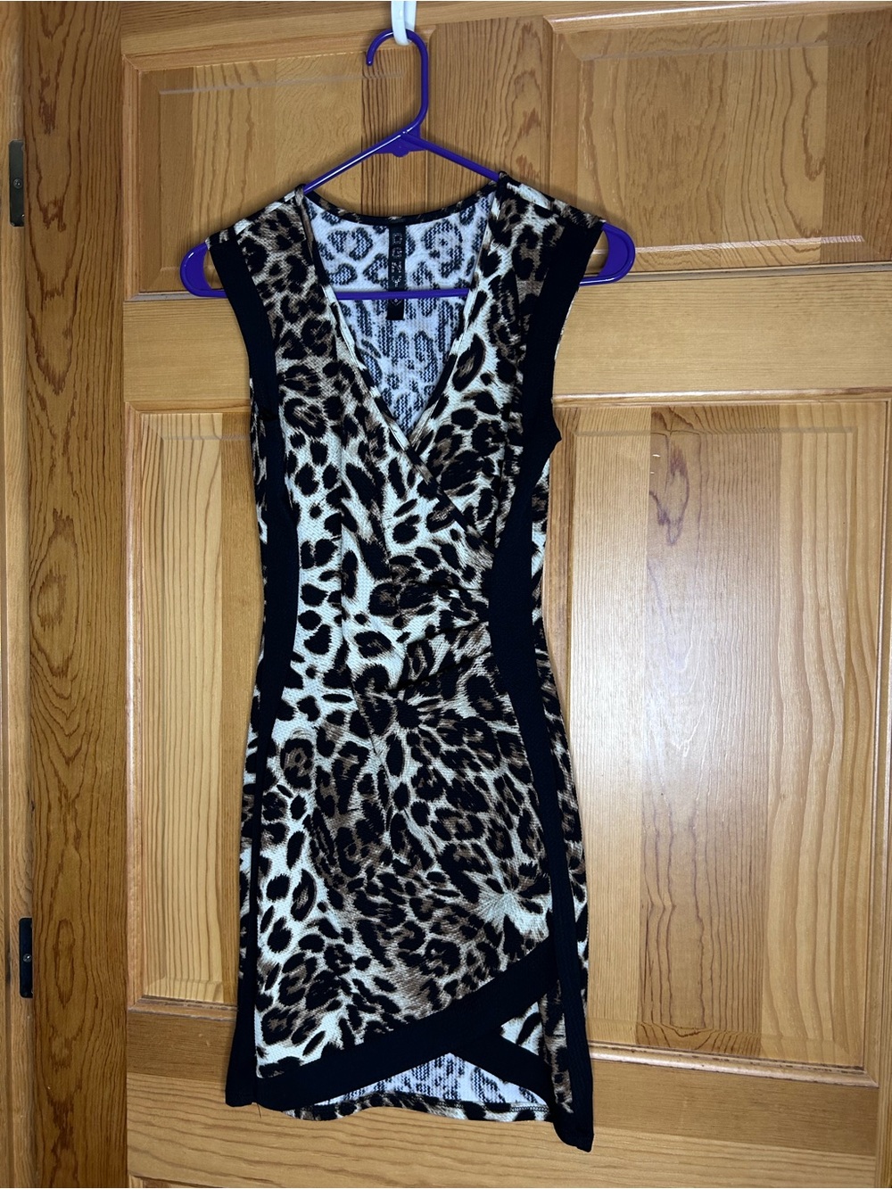 Leopard Print Sleeveless Mini Dress with Black Panels